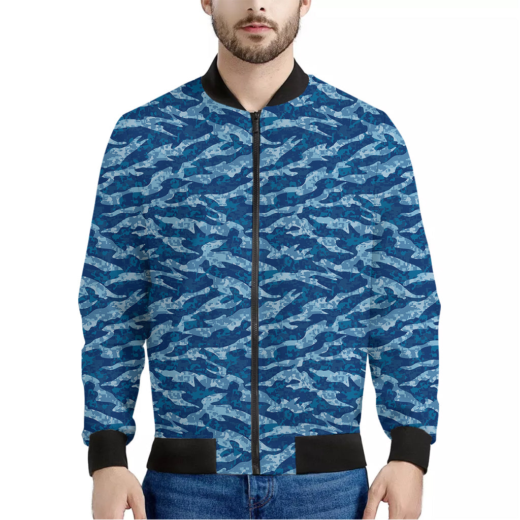 Navy Tiger Stripe Camo Pattern Print Men's Bomber Jacket