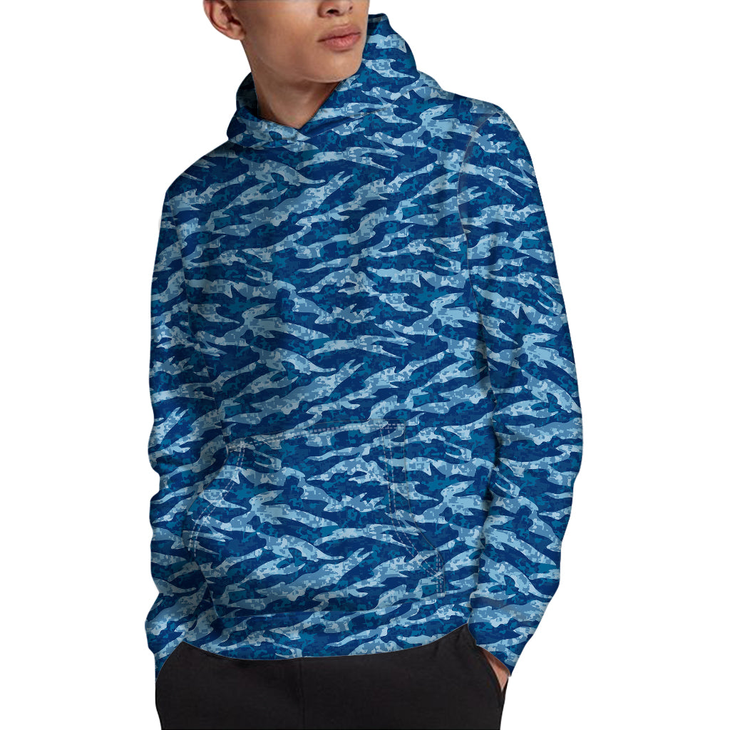 Navy Tiger Stripe Camo Pattern Print Pullover Hoodie