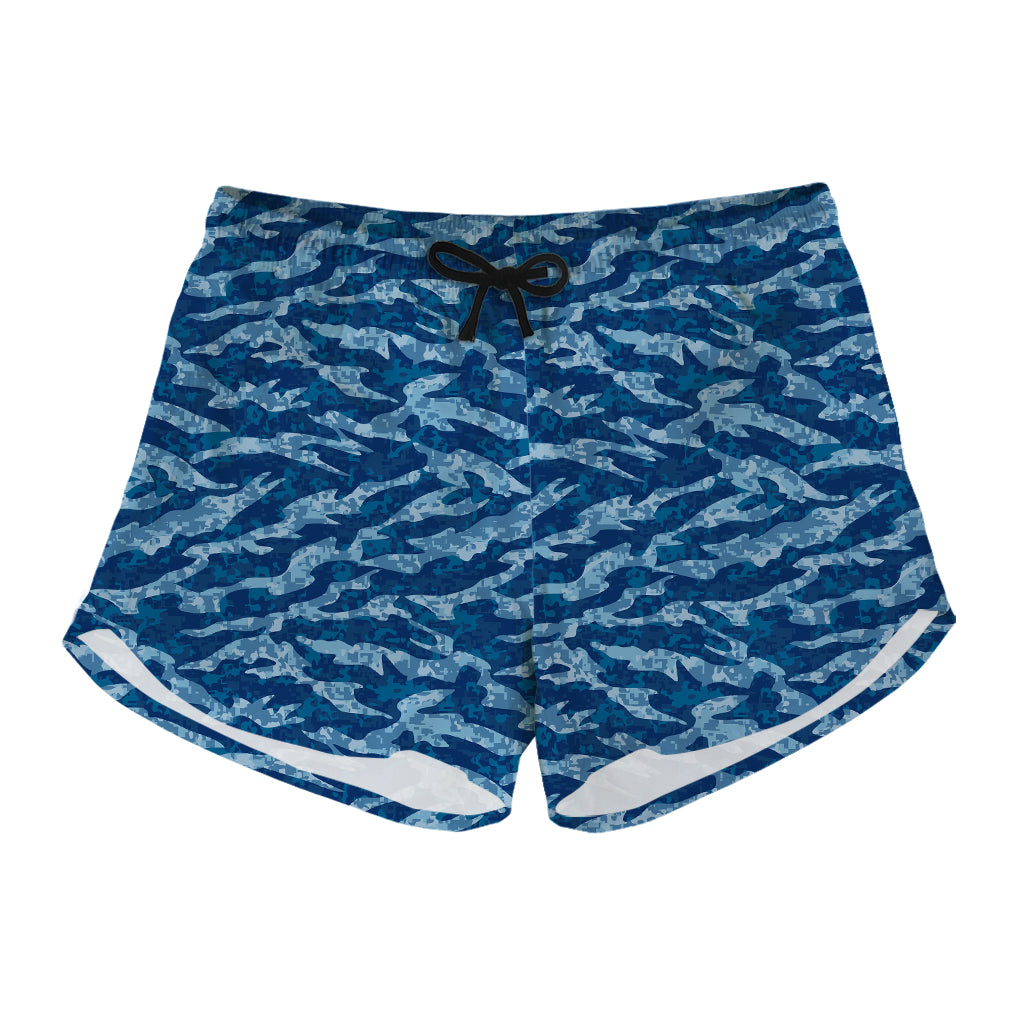 Navy Tiger Stripe Camo Pattern Print Women's Shorts