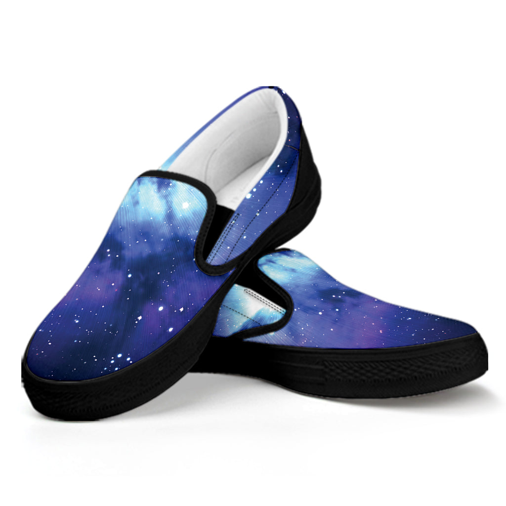 Nebula Space Print Black Slip On Shoes