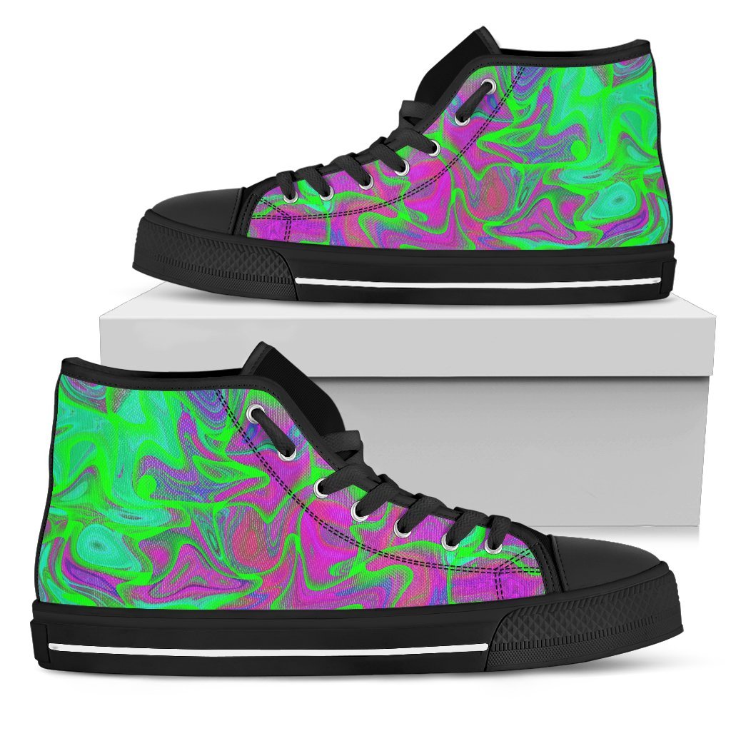 Neon Green Pink Psychedelic Trippy Print Men's High Top Shoes