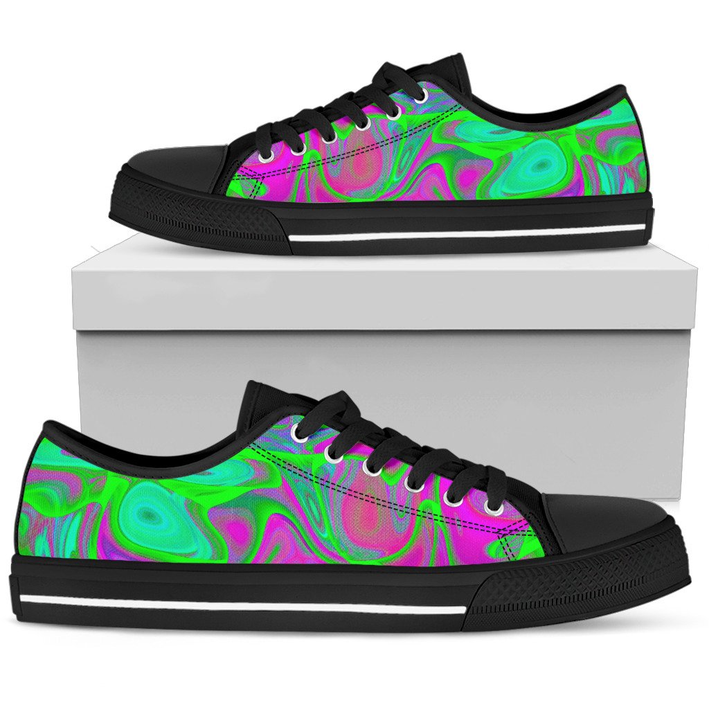 Neon Green Pink Psychedelic Trippy Print Men's Low Top Shoes