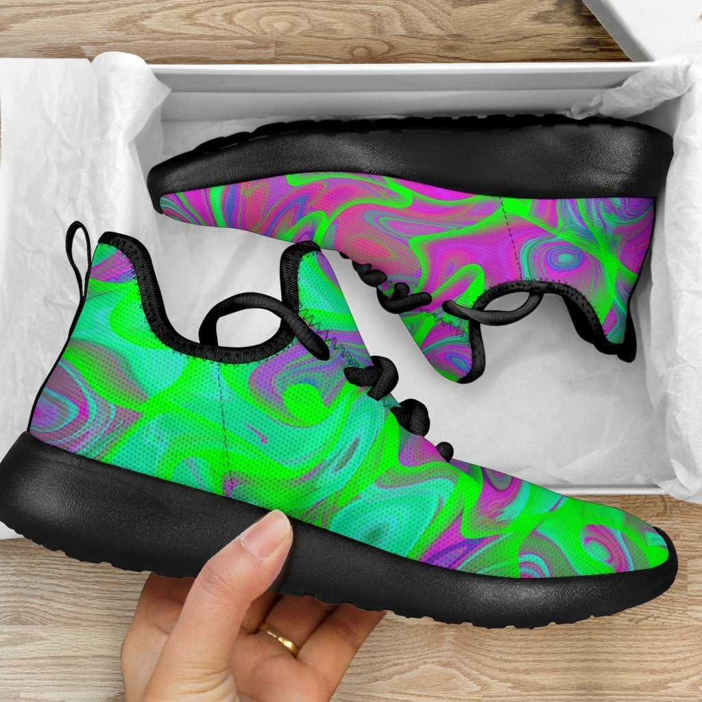 Neon Green Pink Psychedelic Trippy Print Mesh Knit Shoes