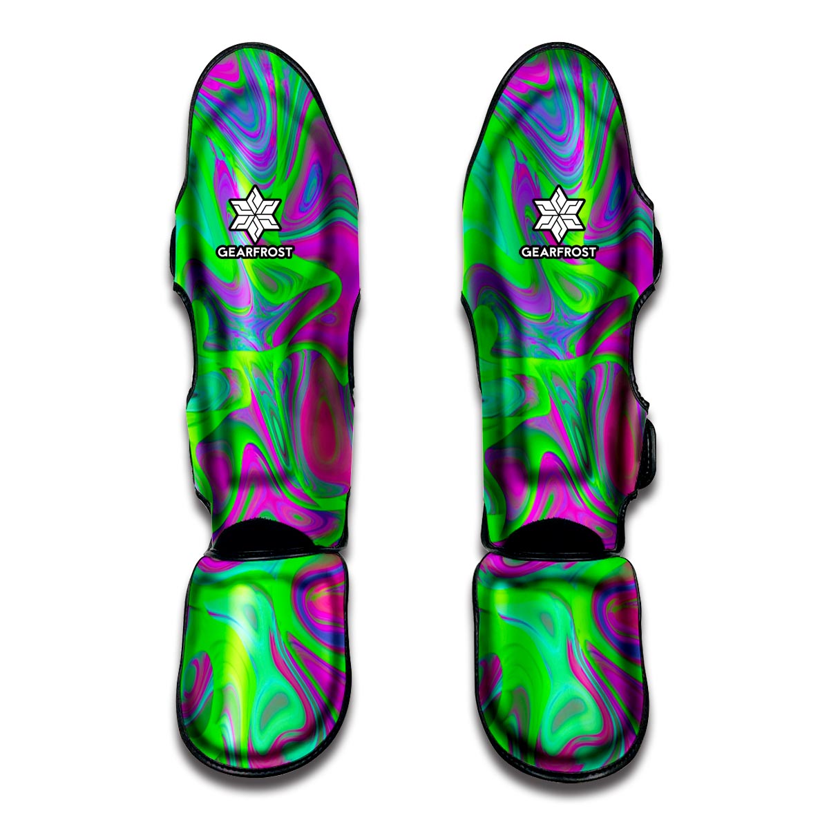 Neon Green Pink Psychedelic Trippy Print Muay Thai Shin Guards