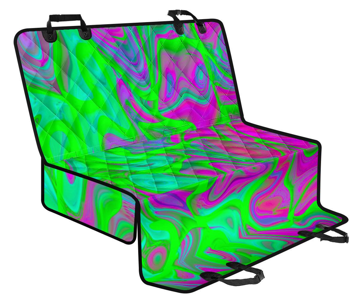 Neon Green Pink Psychedelic Trippy Print Pet Car Back Seat Cover