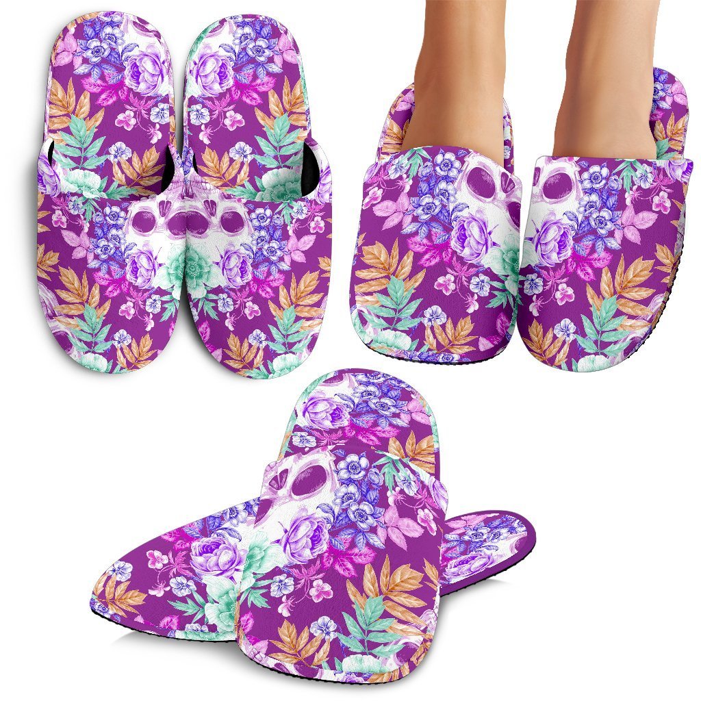 Neon Skull Floral Pattern Print Slippers