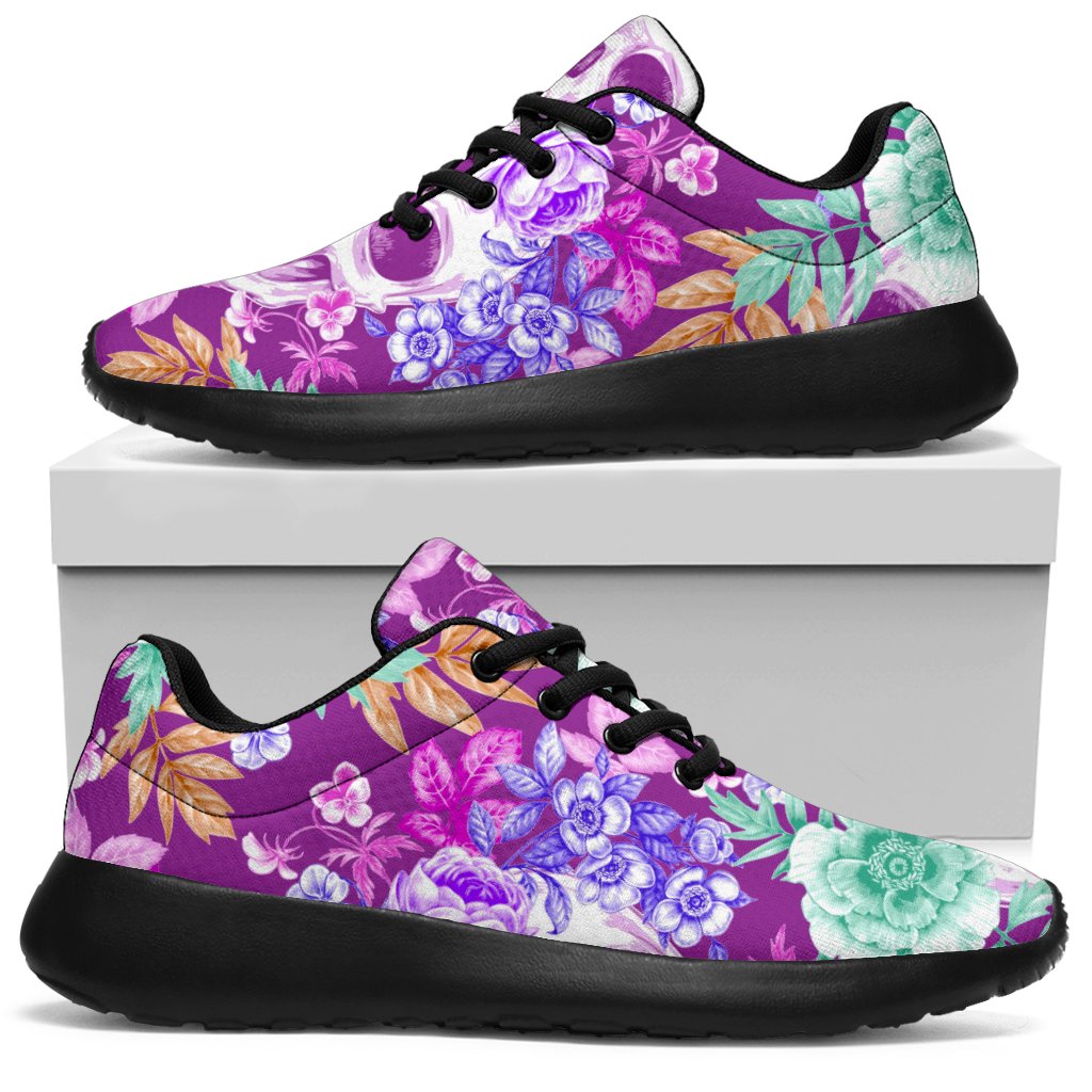 Neon Skull Floral Pattern Print Sport Sneakers