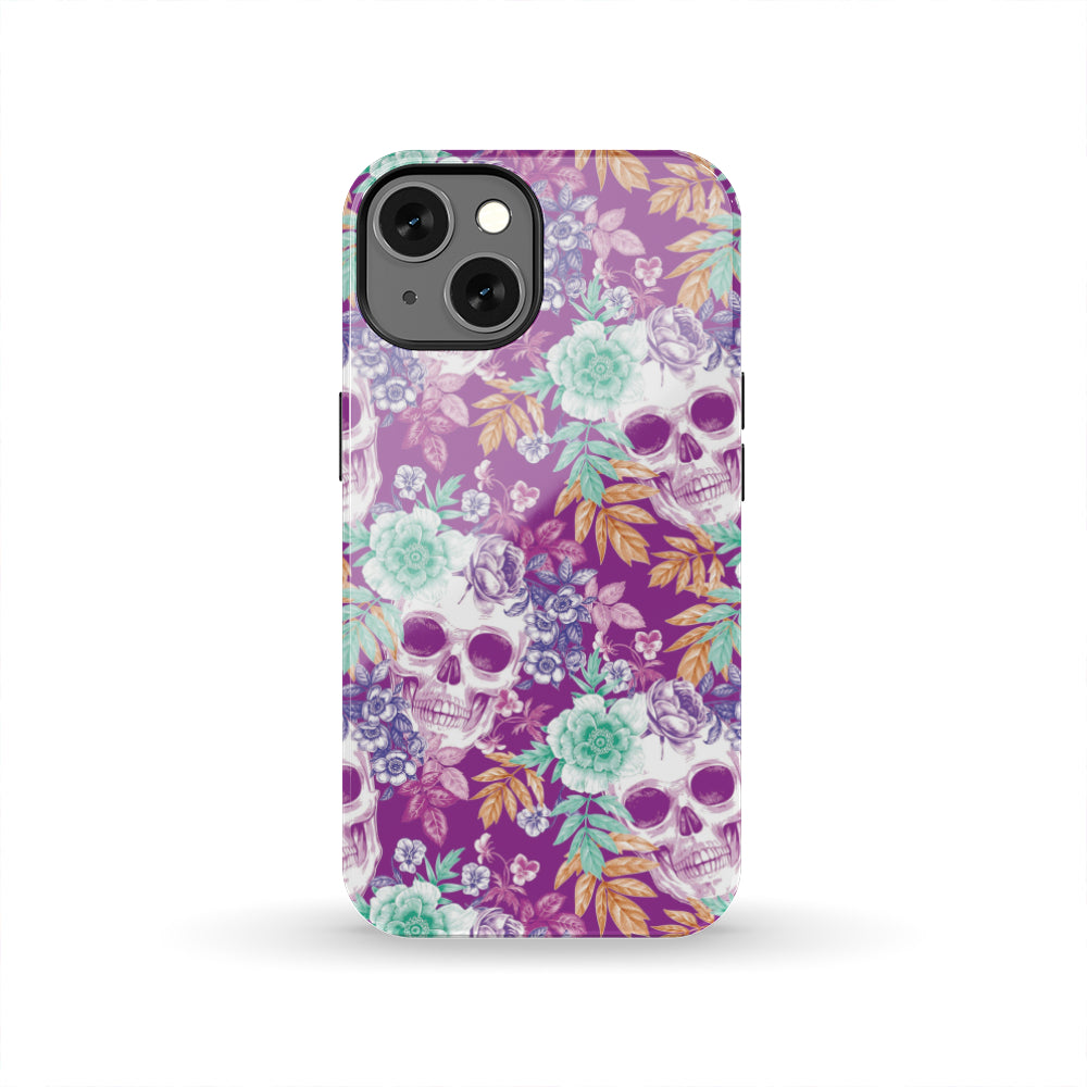 Neon Skull Floral Pattern Print Tough Phone Case