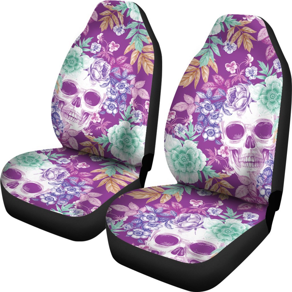 Neon Skull Floral Pattern Print Universal Fit Car Seat Covers