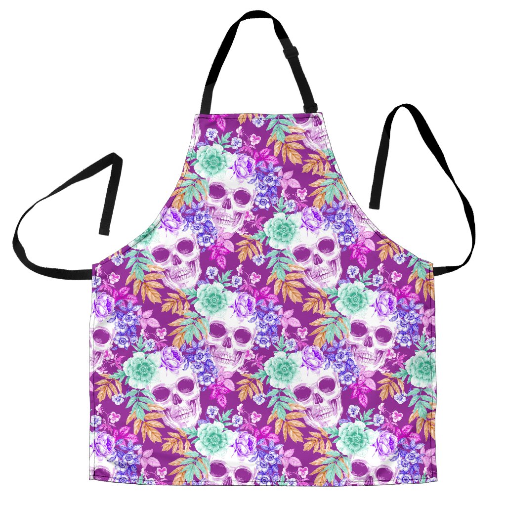 Neon Skull Floral Pattern Print Women's Apron