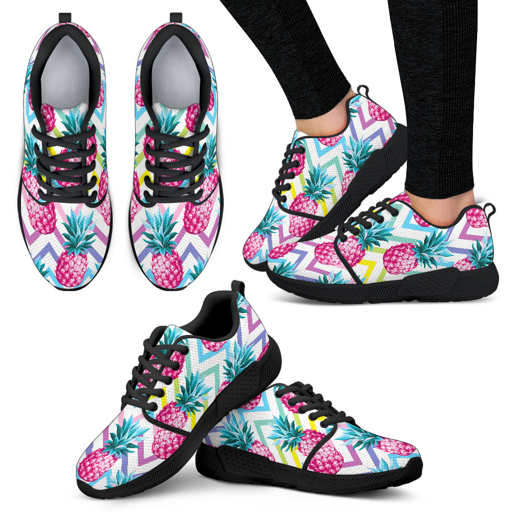 Neon Zig Zag Pineapple Pattern Print Women's Athletic Shoes