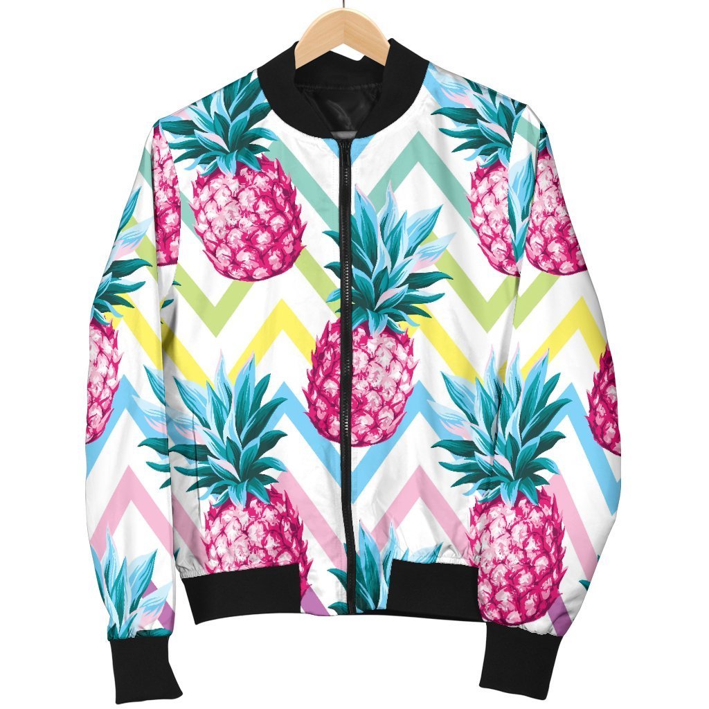 Neon Zig Zag Pineapple Pattern Print Women's Bomber Jacket