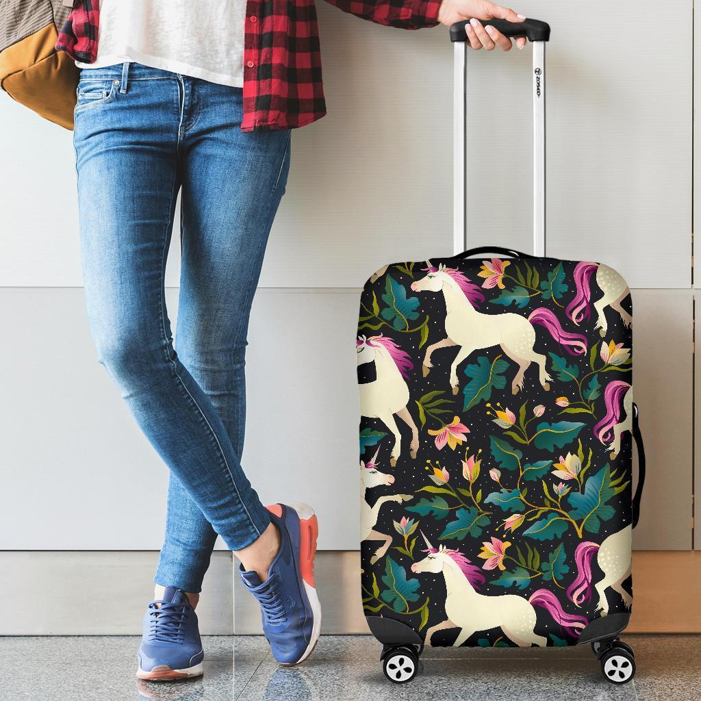 Night Floral Unicorn Pattern Print Luggage Cover