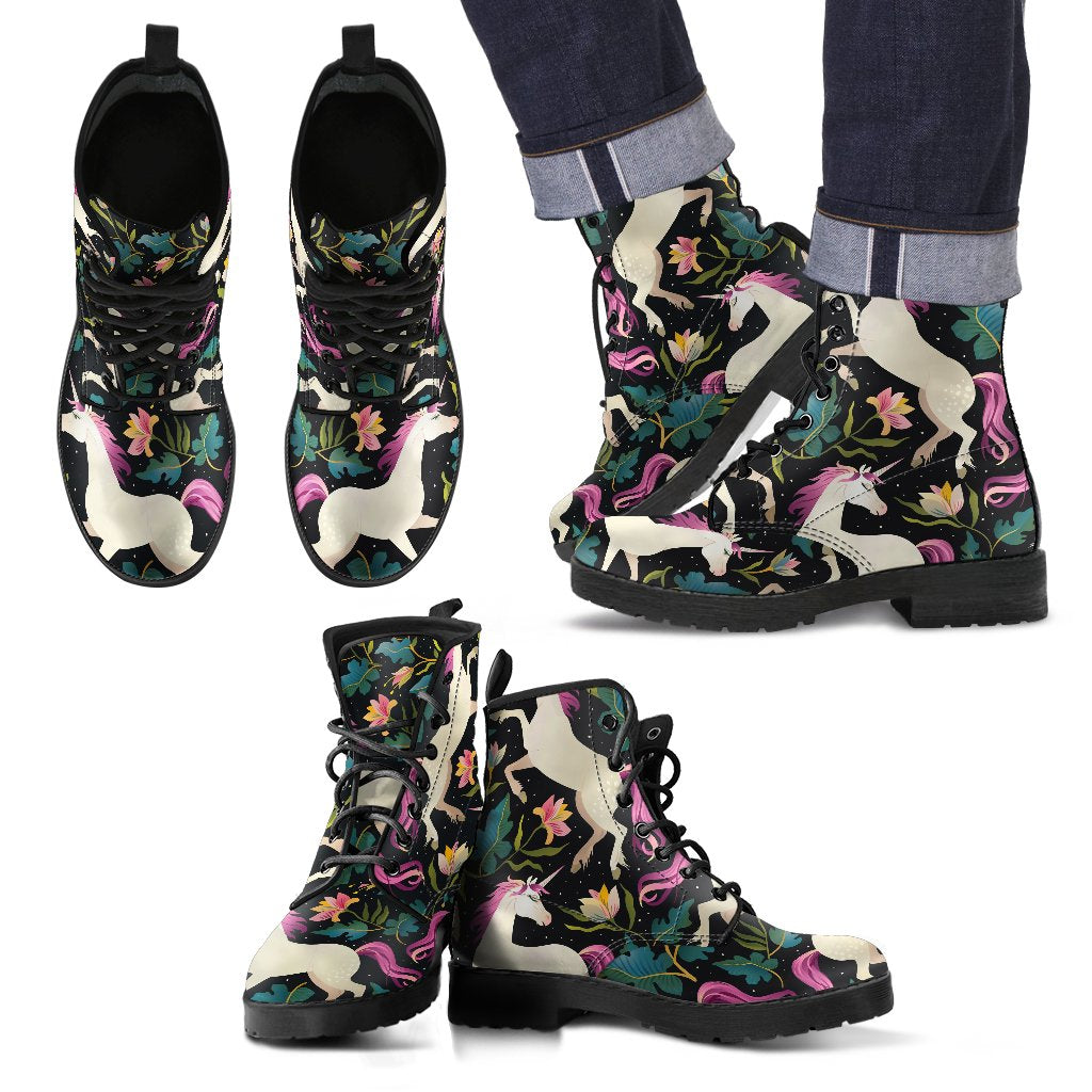 Night Floral Unicorn Pattern Print Men's Boots