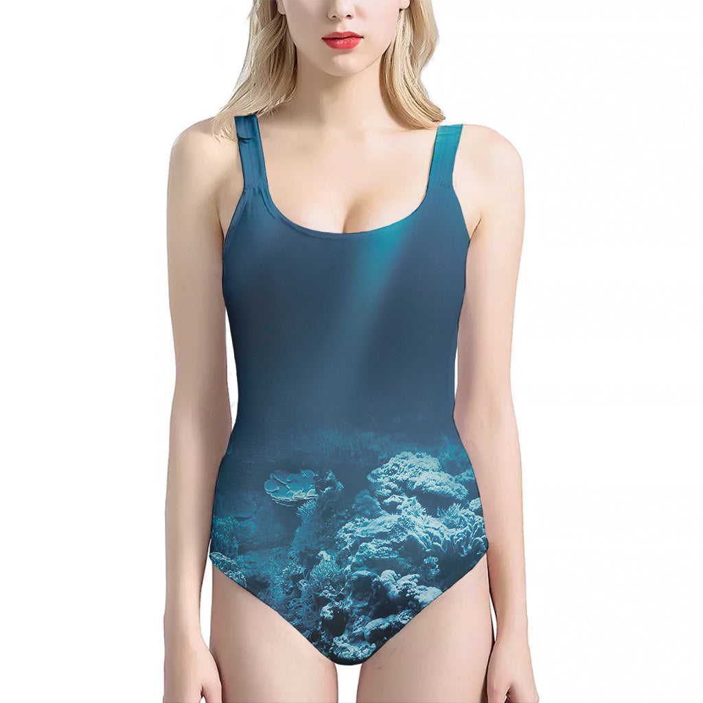 Ocean Underwater Print One Piece Halter Neck Swimsuit