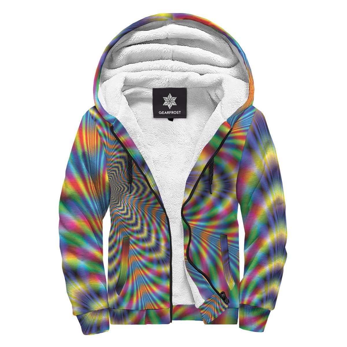 Octagonal Psychedelic Optical Illusion Sherpa Lined Fleece Hoodie