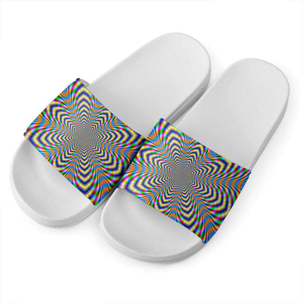 Octagonal Psychedelic Optical Illusion White Slide Sandals