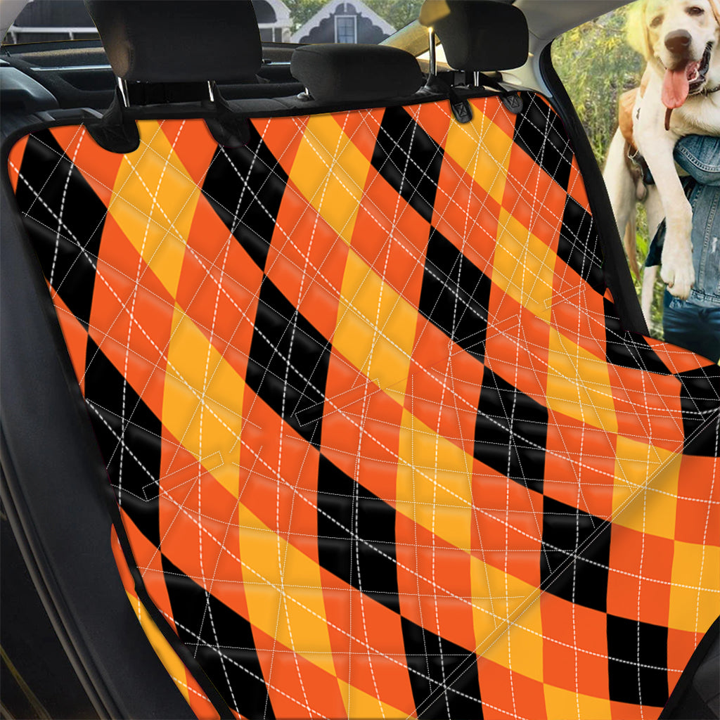 Orange And Black Argyle Pattern Print Pet Car Back Seat Cover