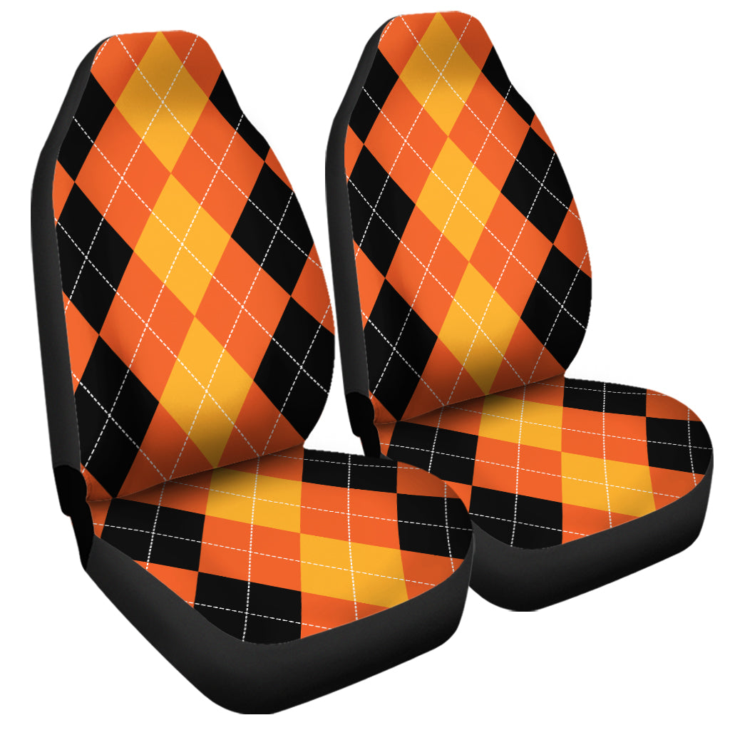 Orange And Black Argyle Pattern Print Universal Fit Car Seat Covers