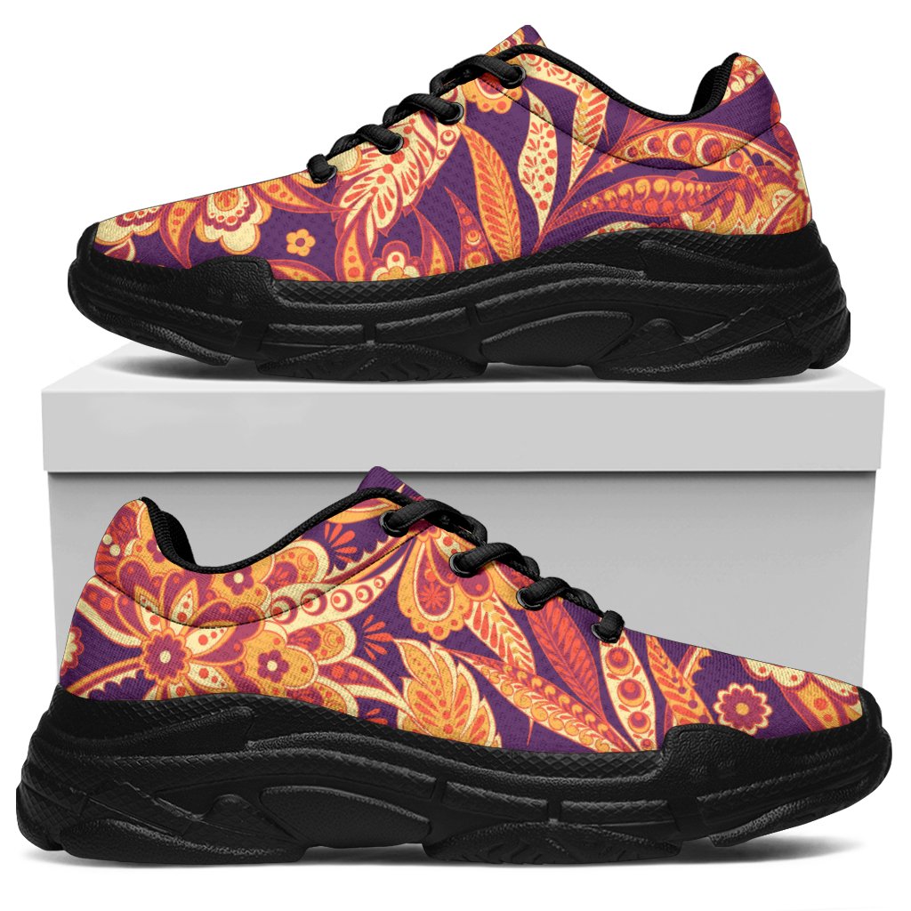 Orange Bohemian Floral Pattern Print Chunky Sneakers