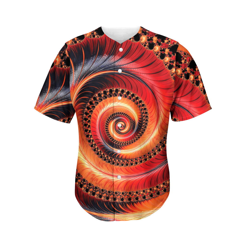 Orange Fractal Print Men's Baseball Jersey