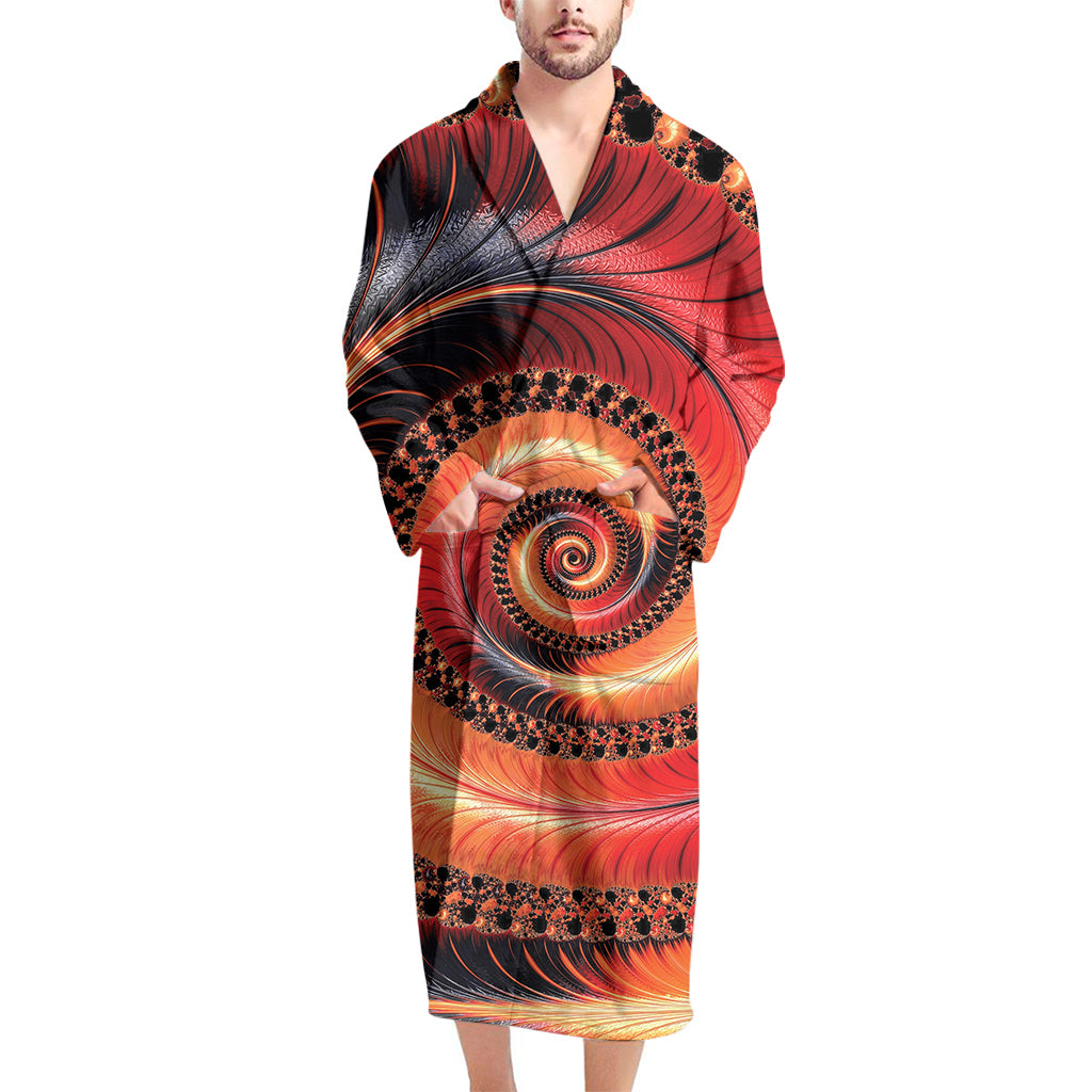 Orange Fractal Print Men's Bathrobe