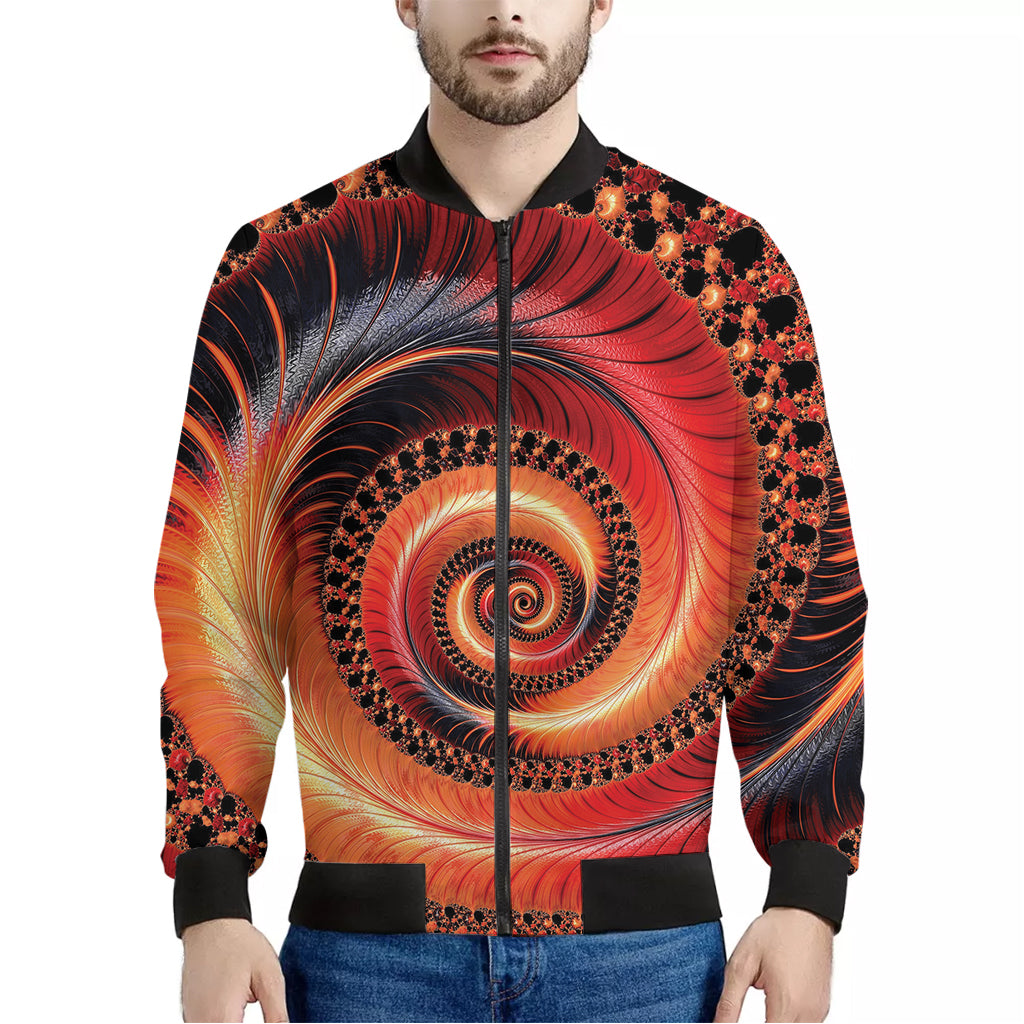 Orange Fractal Print Men's Bomber Jacket