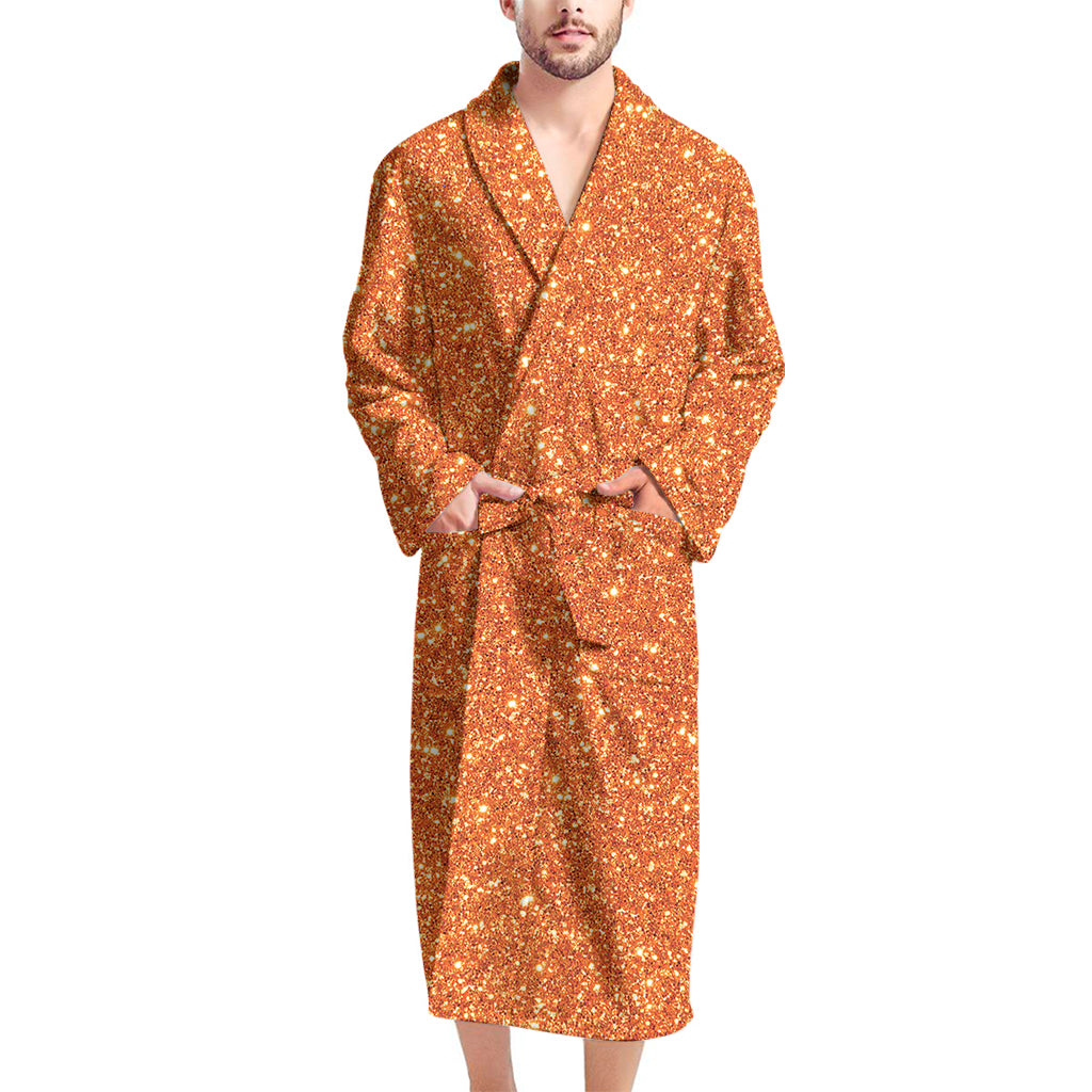 Orange Glitter Texture Print Men's Bathrobe