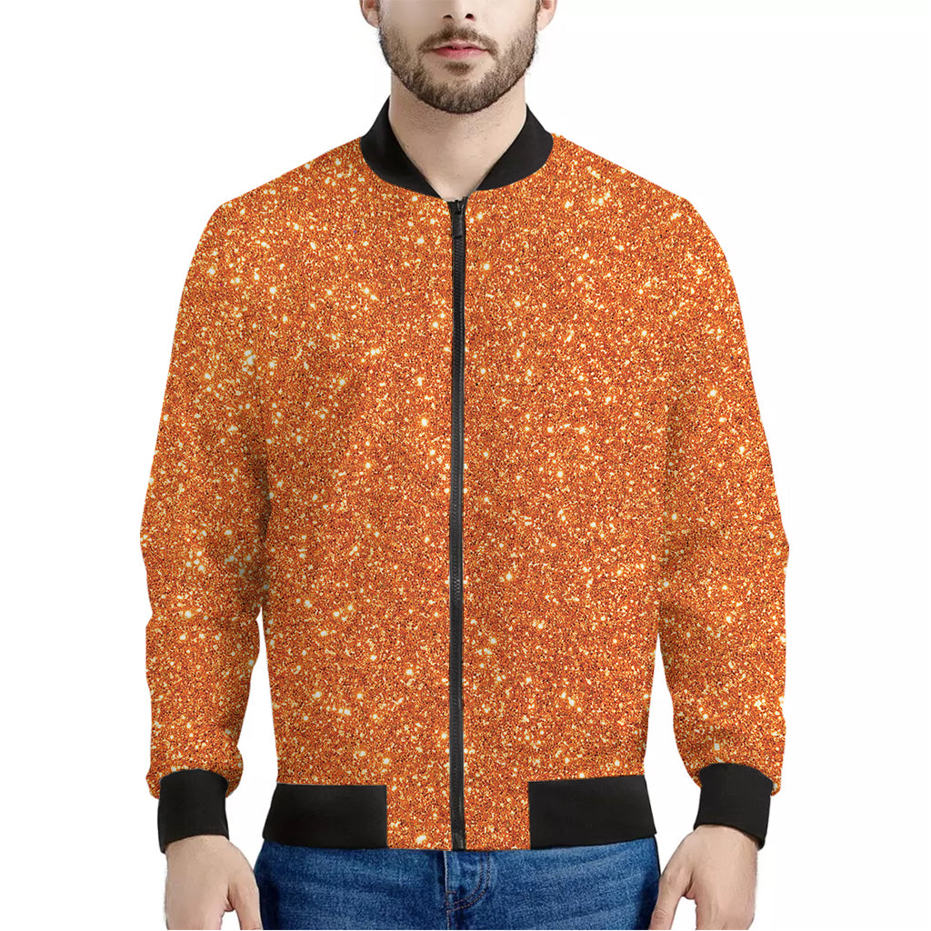 Orange Glitter Texture Print Men's Bomber Jacket