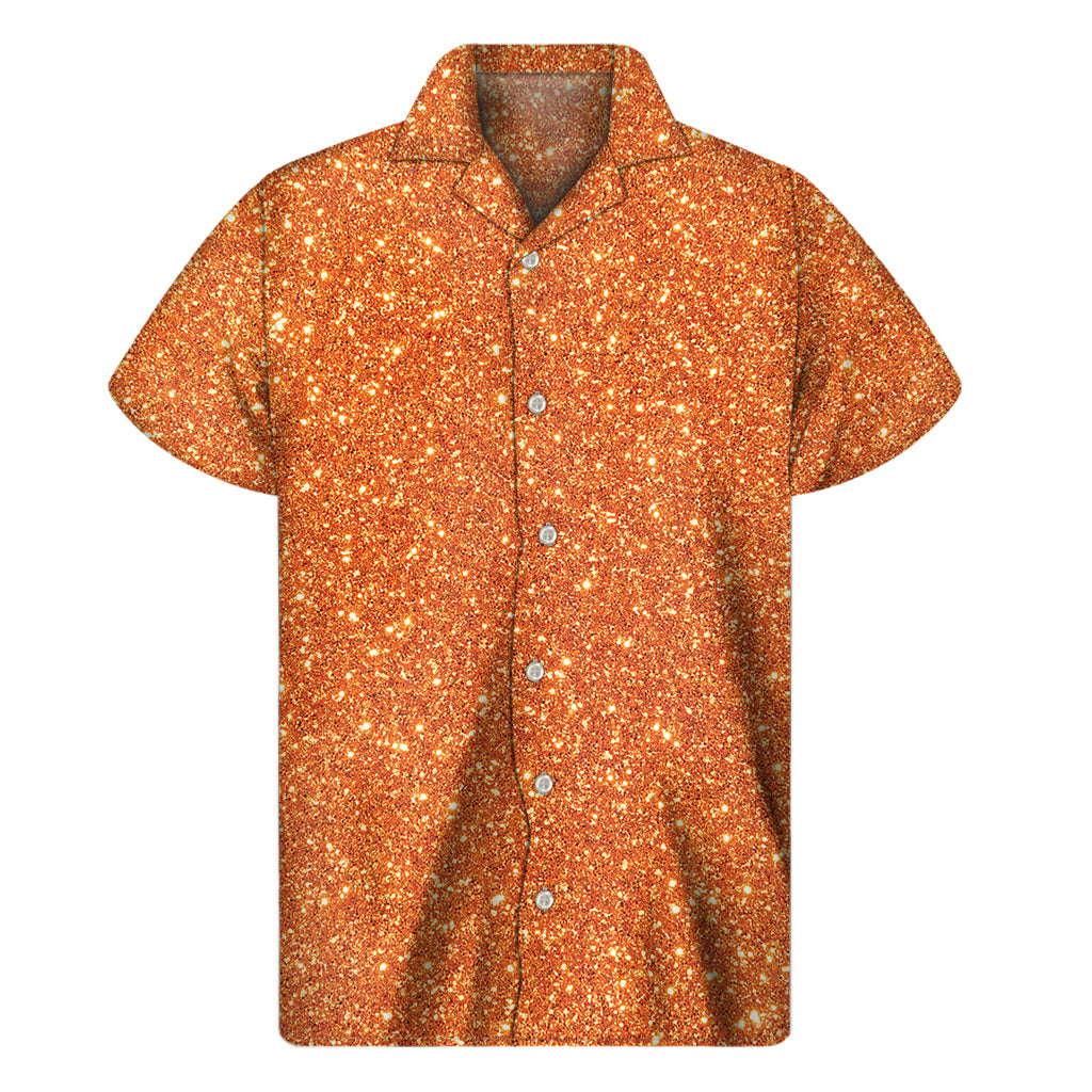 Orange Glitter Texture Print Men's Short Sleeve Shirt