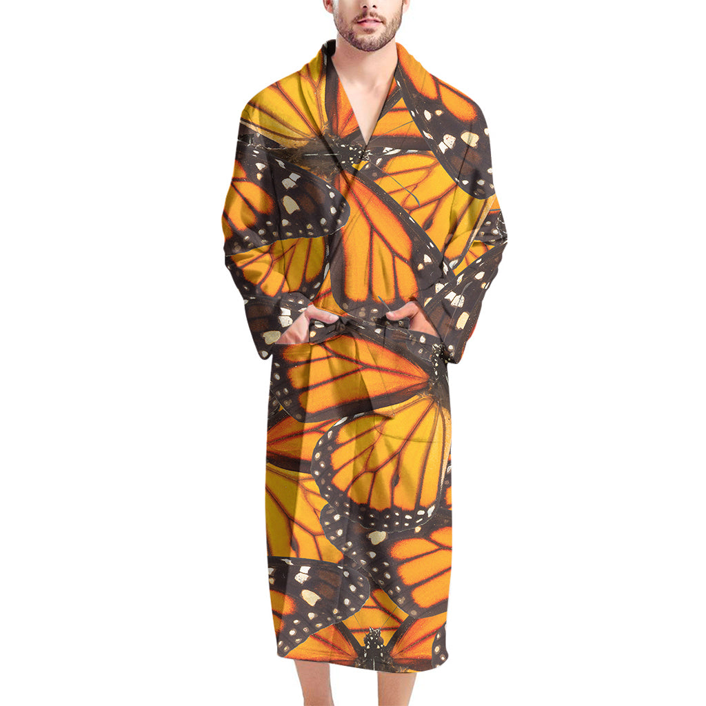 Orange Monarch Butterfly Pattern Print Men's Bathrobe
