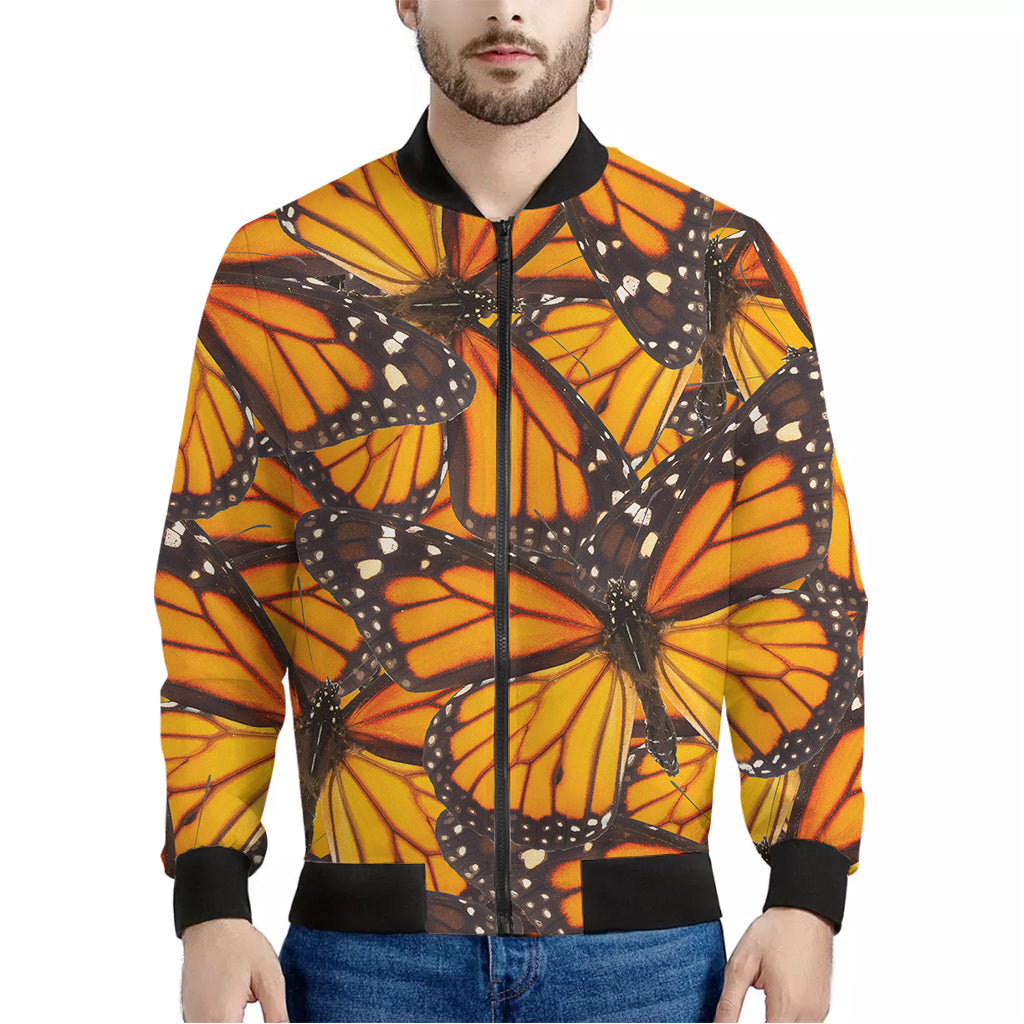 Orange Monarch Butterfly Pattern Print Men's Bomber Jacket