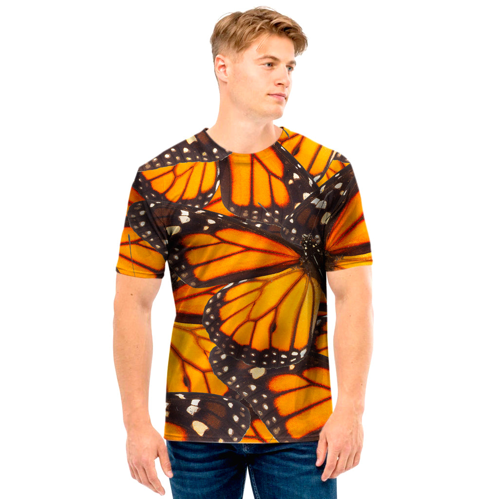 Orange Monarch Butterfly Pattern Print Men's T-Shirt