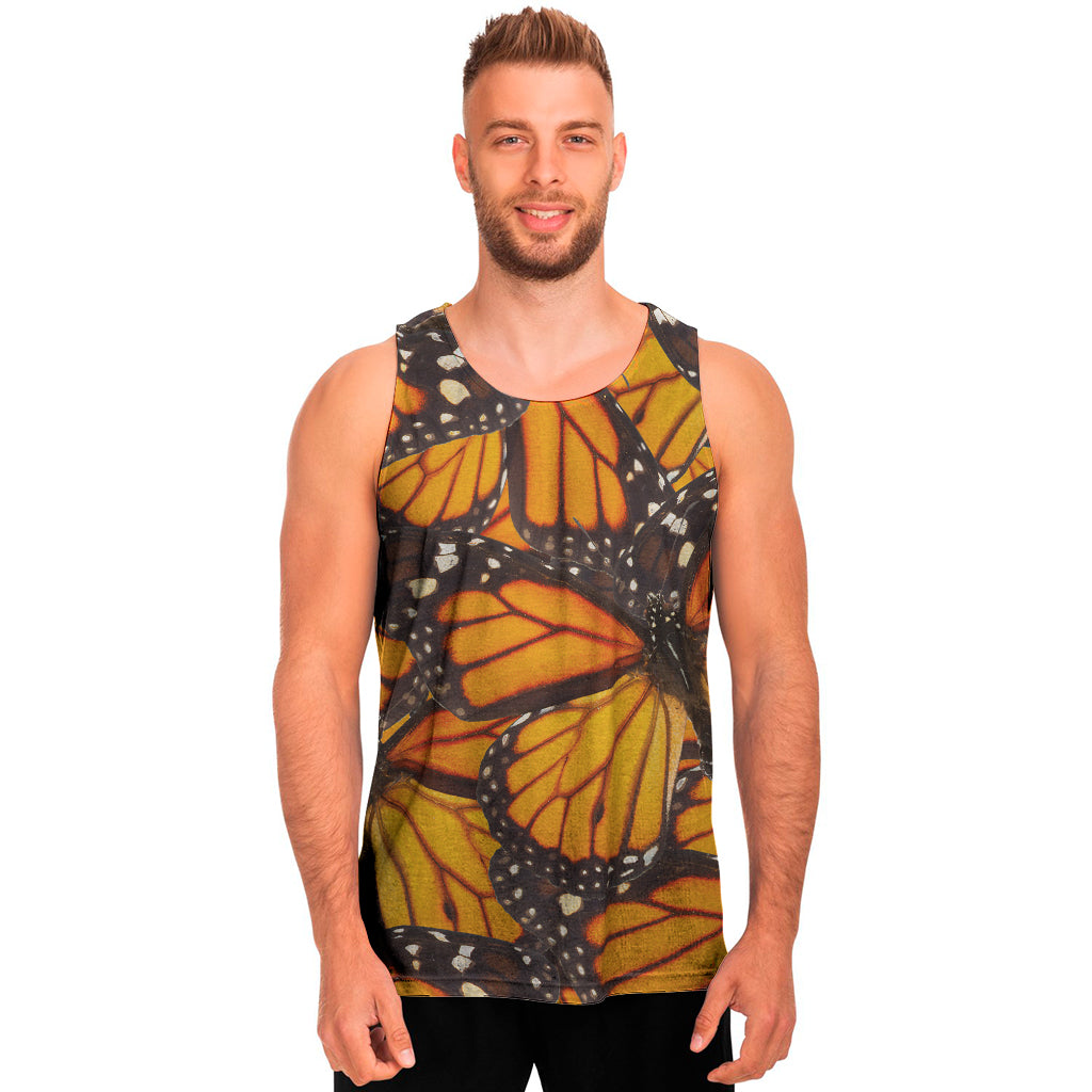 Orange Monarch Butterfly Pattern Print Men's Tank Top