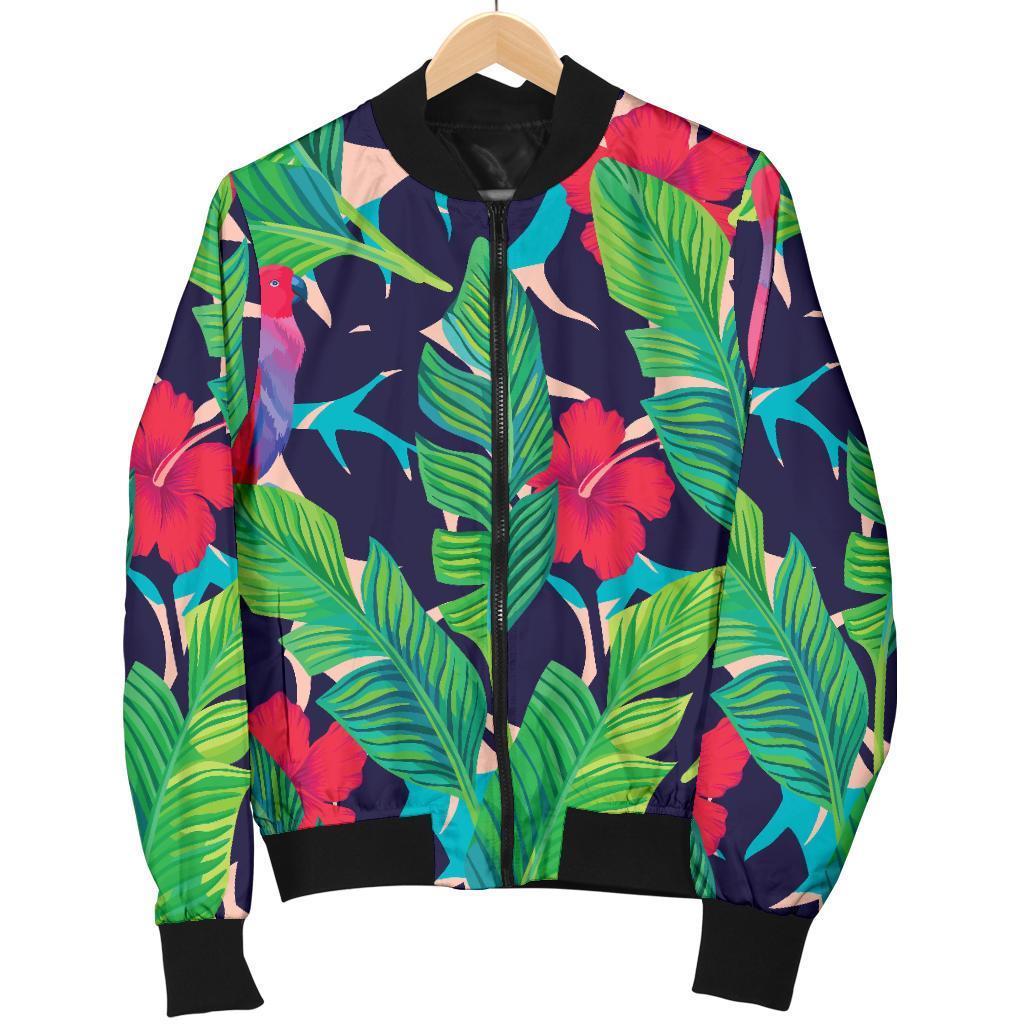 Parrot Banana Leaf Hawaii Pattern Print Men's Bomber Jacket