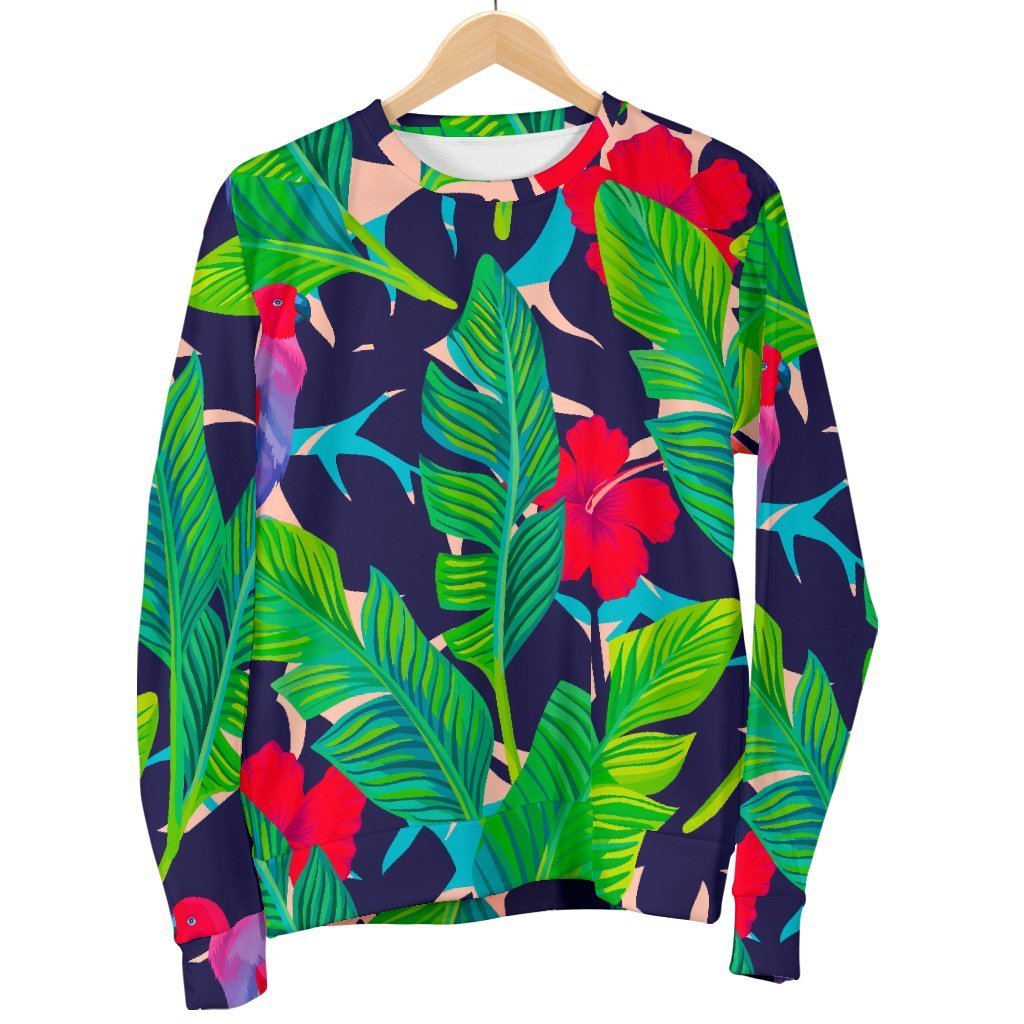 Parrot Banana Leaf Hawaii Pattern Print Men's Crewneck Sweatshirt