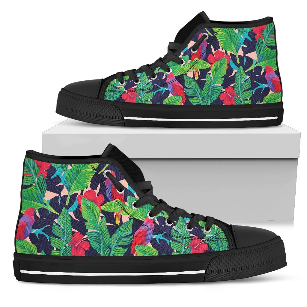 Parrot Banana Leaf Hawaii Pattern Print Men's High Top Shoes