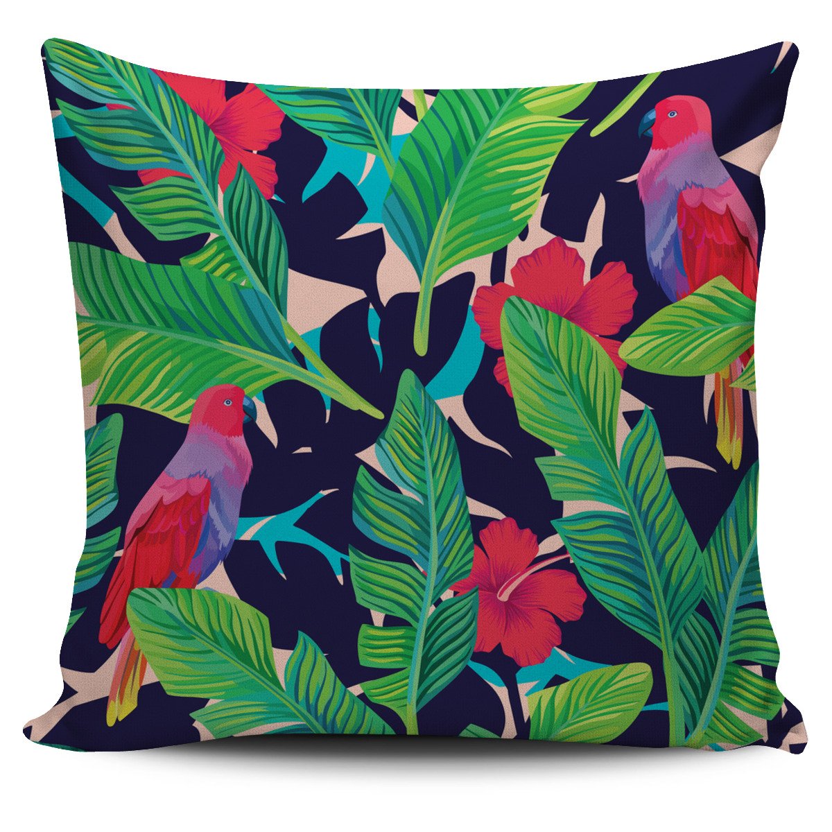 Parrot Banana Leaf Hawaii Pattern Print Pillow Cover