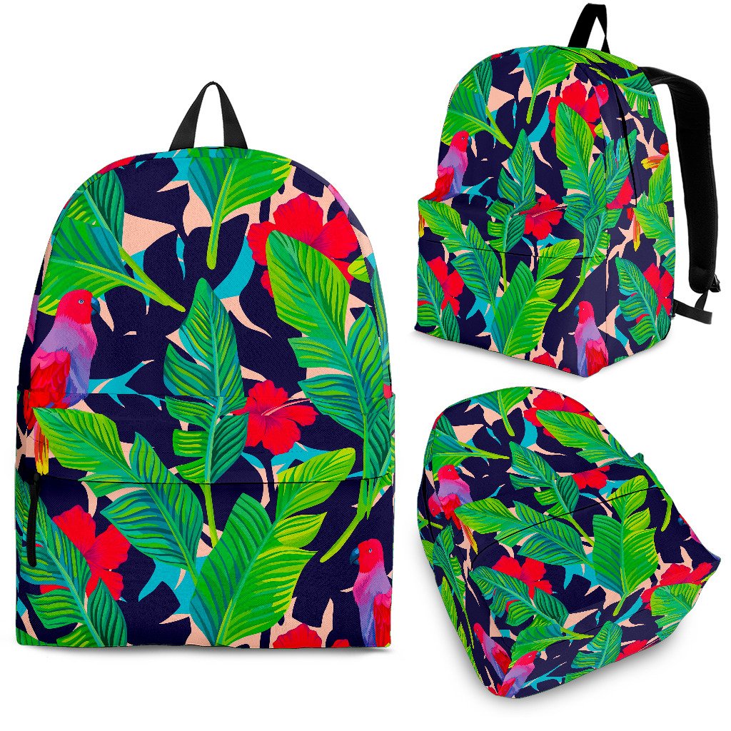 Parrot Banana Leaf Hawaii Pattern Print School Backpack