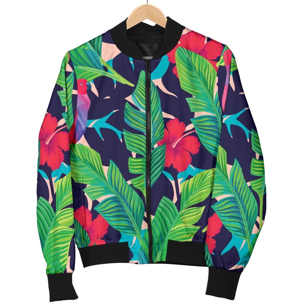 Parrot Banana Leaf Hawaii Pattern Print Women's Bomber Jacket