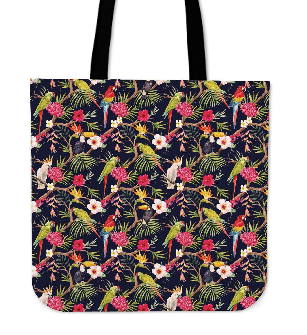 Parrot Toucan Tropical Pattern Print Canvas Tote Bag
