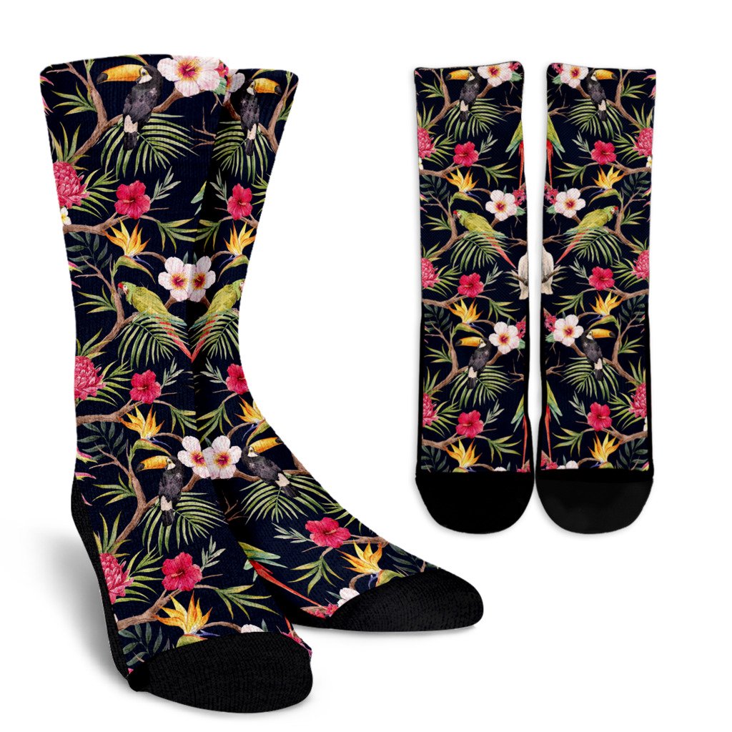 Parrot Toucan Tropical Pattern Print Crew Socks