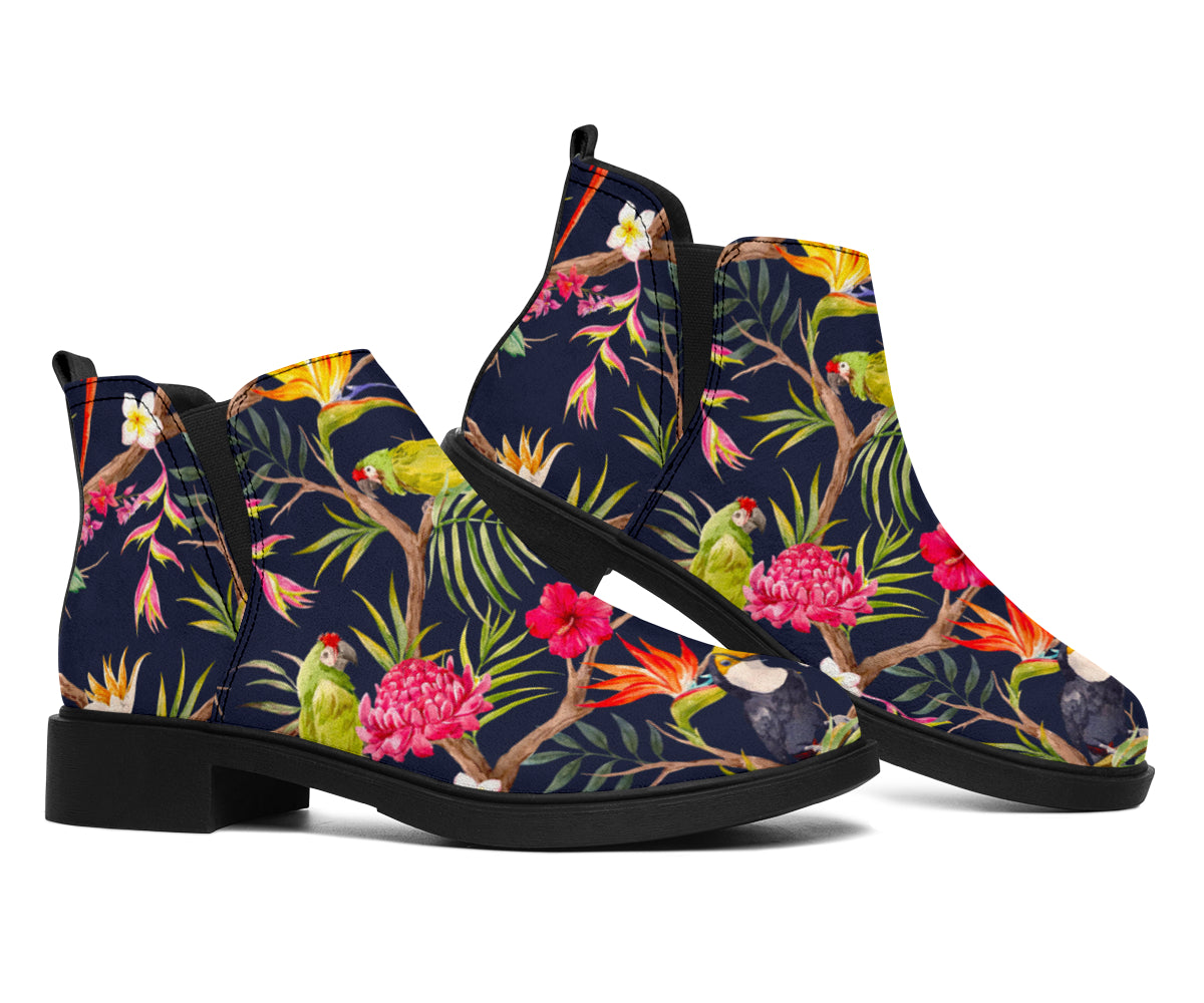 Parrot Toucan Tropical Pattern Print Flat Ankle Boots