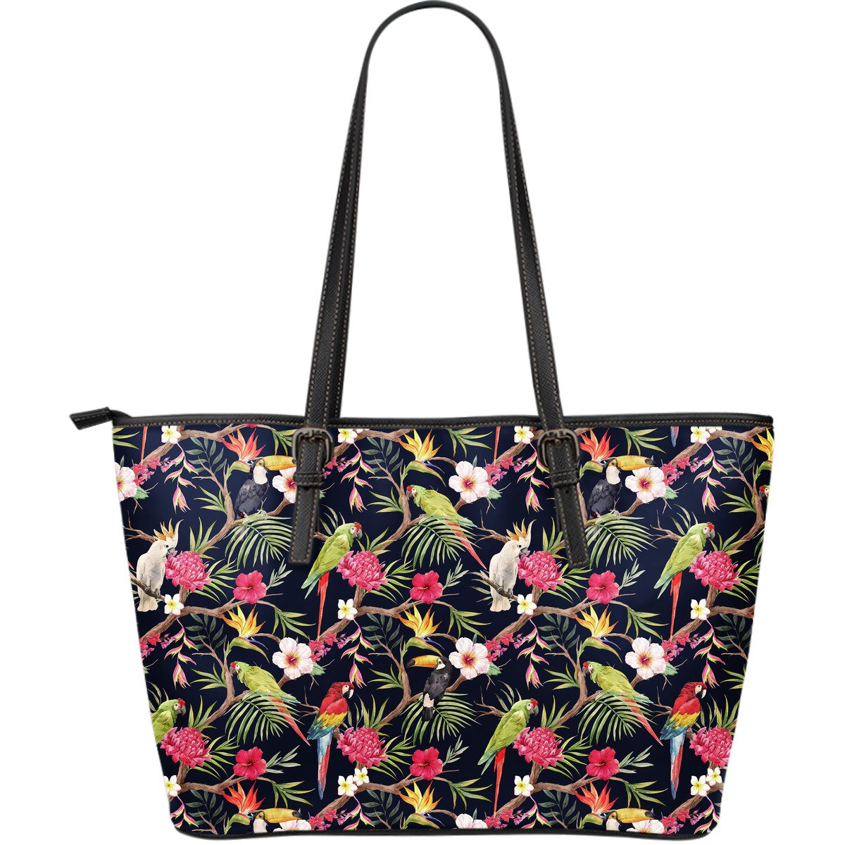 Parrot Toucan Tropical Pattern Print Leather Tote Bag