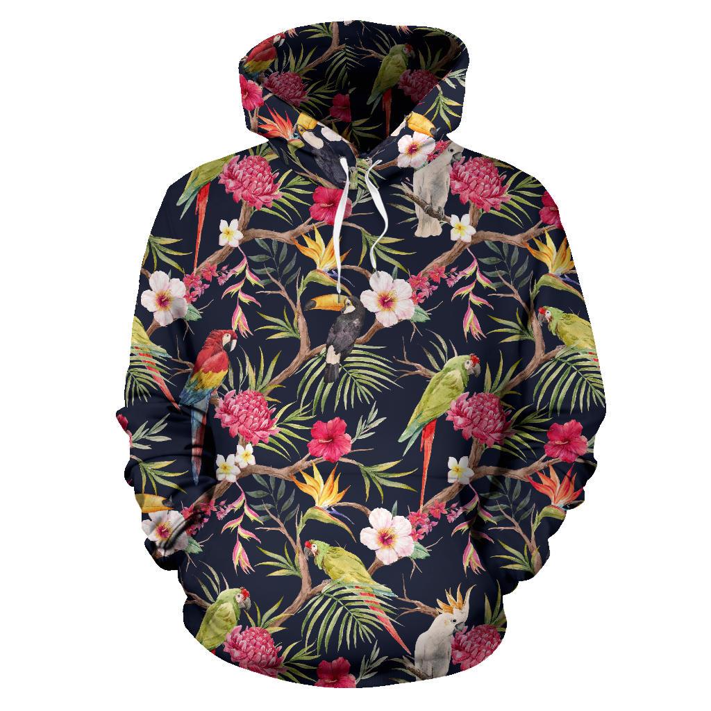 Parrot Toucan Tropical Pattern Print Pullover Hoodie