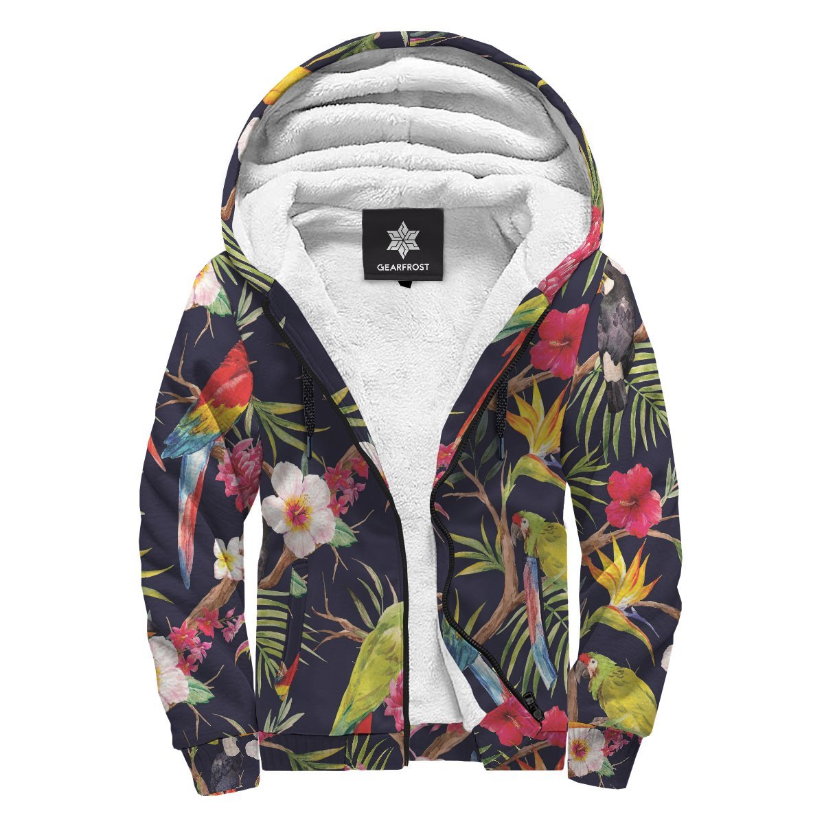 Parrot Toucan Tropical Pattern Print Sherpa Lined Fleece Hoodie