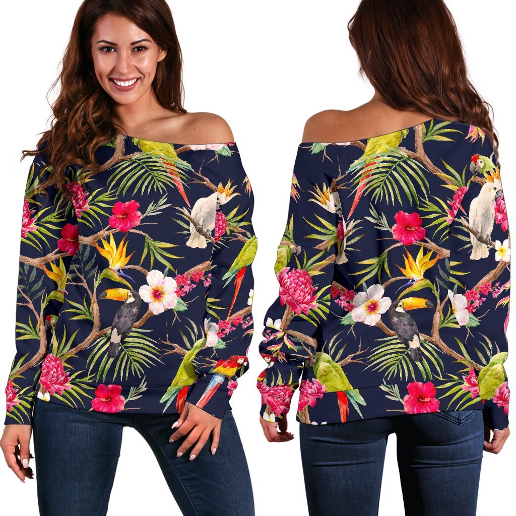 Parrot Toucan Tropical Pattern Print Women's Off-Shoulder Sweatshirt