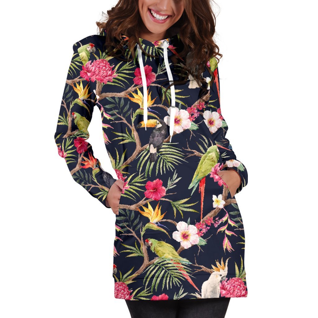 Parrot Toucan Tropical Pattern Print Women's Pullover Hoodie Dress