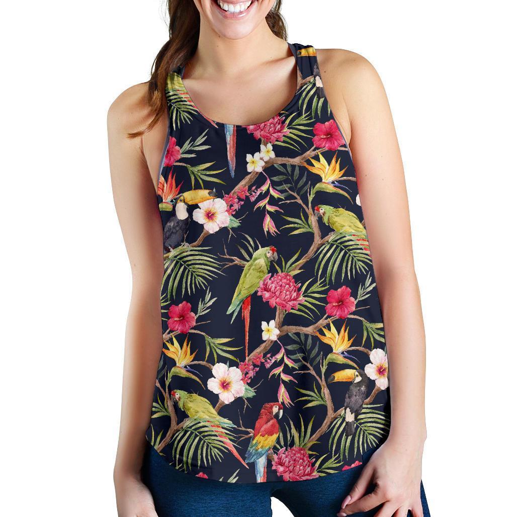 Parrot Toucan Tropical Pattern Print Women's Racerback Tank Top