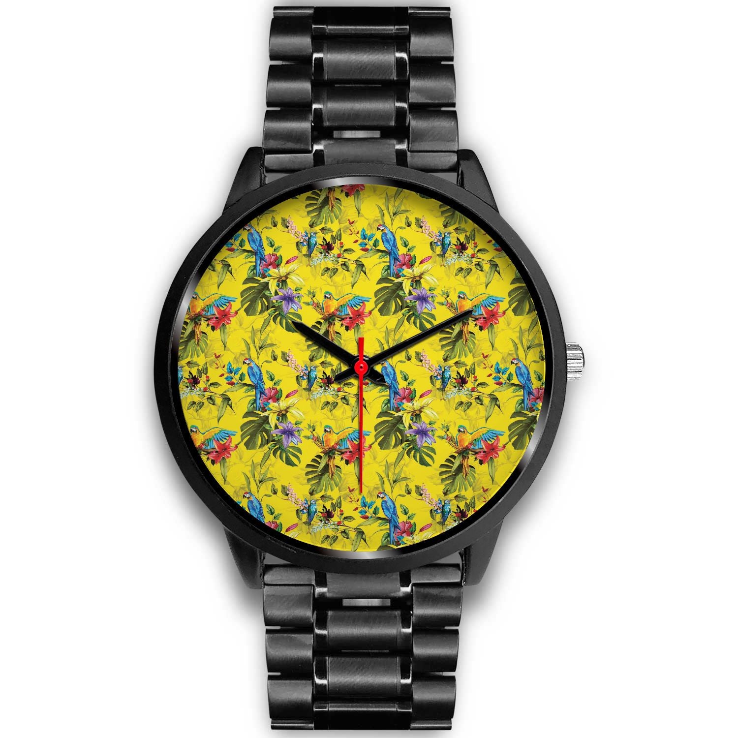 Parrot Tropical Pattern Print Black Watch